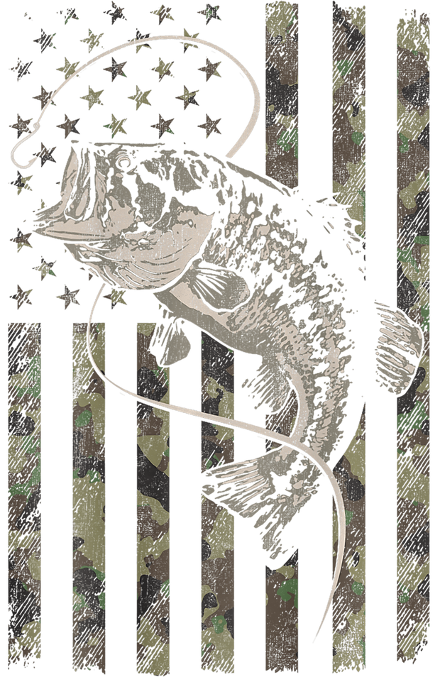 Camo Flag Distressed With Fish DTF (direct-to-film) Transfer
