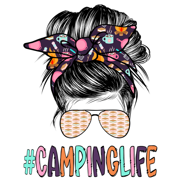 Camping Life Messy Bun Smores DTF (direct-to-film) Transfer