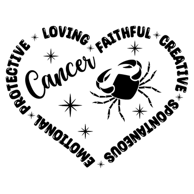 Cancer Characteristics with Heart Zodiac DTF (direct-to-film) Transfer