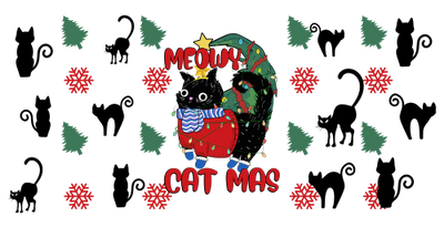 Cat Black Meowy Cat Mas Christmas-animal Christmas-Cartoon Christmas-Christmas Tree-Snowman Christmas 16oz UV DTF Libby Cup Wrap