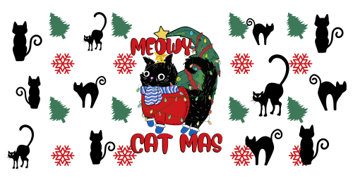 Cat Black Meowy Cat Mas Christmas-animal Christmas-Cartoon Christmas-Christmas Tree-Snowman Christmas 16oz UV DTF Libby Cup Wrap