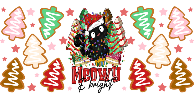 Cat Christmas Meowy And Bright-animal Christmas-Cartoon Christmas-Christmas Tree-Snowman Christmas 16oz UV DTF Libby Cup Wrap