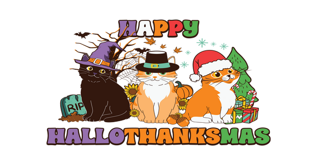 Cat Happy Hallothanksmas- Cat Halloween-Cat Pumpkin Fall-Cat  Christmas 16oz UV DTF Libby Cup Wrap