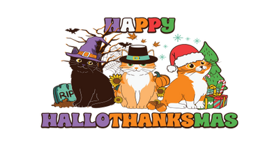 Cat Happy Hallothanksmas- Cat Halloween-Cat Pumpkin Fall-Cat  Christmas 16oz UV DTF Libby Cup Wrap