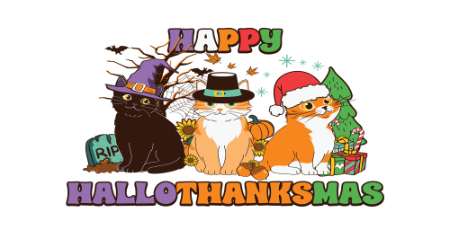 Cat Happy Hallothanksmas- Cat Halloween-Cat Pumpkin Fall-Cat  Christmas 16oz UV DTF Libby Cup Wrap