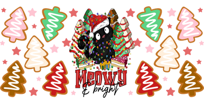 Cat christmas meowy And Bright-animal Christmas-Cartoon Christmas-Christmas Tree-Snowman Christmas 16oz UV DTF Libby Cup Wrap