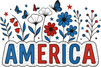 Celebrate 4th of July Butterflies & Flowers DTF (direct-to-film) Transfer