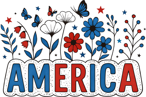 Celebrate 4th of July Butterflies & Flowers DTF (direct-to-film) Transfer