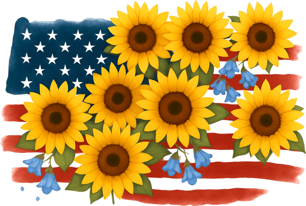 Celebrate 4th of July Sunflowers & Flag DTF (direct-to-film) Transfer