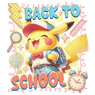 Character in Pink & Blue Back to School DTF (direct-to-film) Transfer