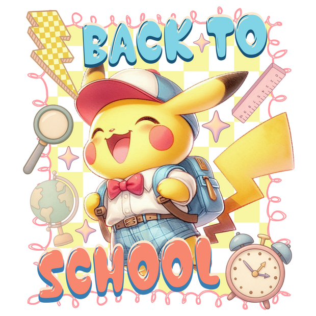 Character in Pink & Blue Back to School DTF (direct-to-film) Transfer