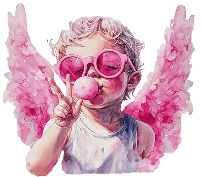Cherub In Pink Glasses Blowing Bubble DTF (direct-to-film) Transfer