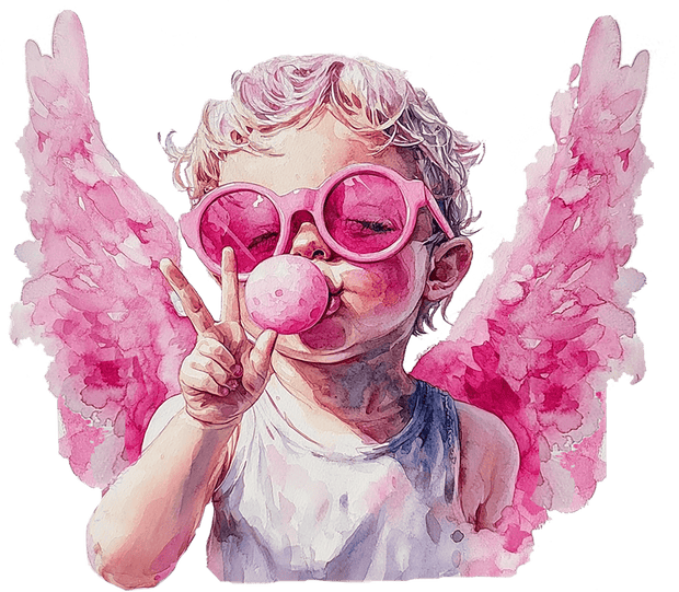 Cherub In Pink Glasses Blowing Bubble DTF (direct-to-film) Transfer