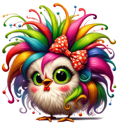Chicken With Rainbow Hair and Pink Cheeks DTF (direct-to-film) Transfer
