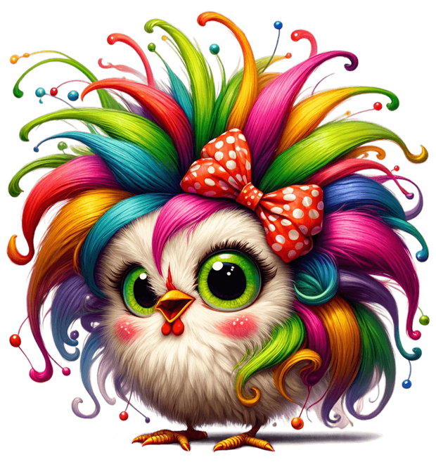 Chicken With Rainbow Hair and Pink Cheeks DTF (direct-to-film) Transfer