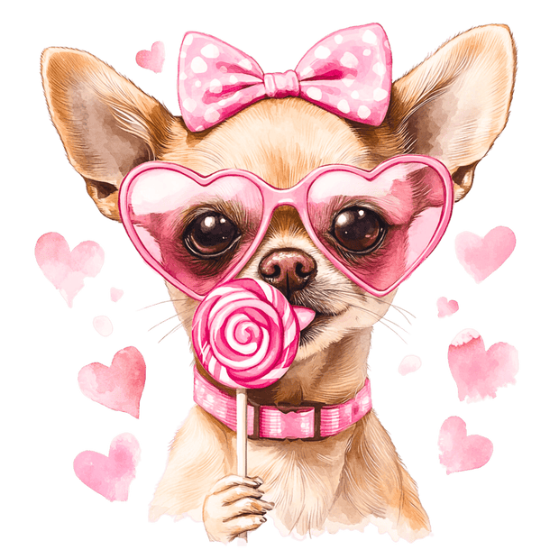 Chihuahua in Pink Valentine DTF (direct-to-film) Transfer