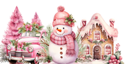 Christmas-Cartoon Christmas-Christmas Tree-Christmas Truck-Pink Christmas 16oz UV DTF Libby Cup Wrap