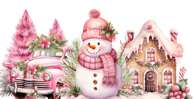 Christmas-Cartoon Christmas-Christmas Tree-Christmas Truck-Pink Christmas 16oz UV DTF Libby Cup Wrap