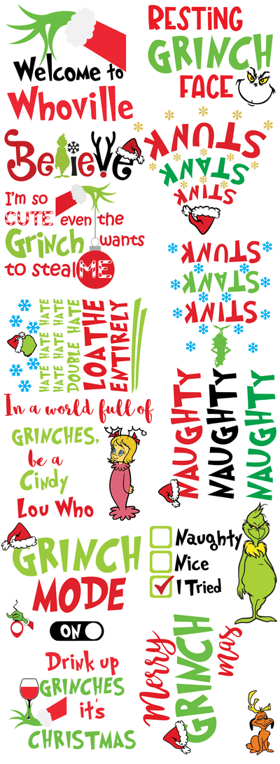 Grinch Christmas Print 5 Gang Sheet 22"x60" - Twisted Image Transfers