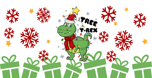 Christmas Dinosaurs Tree Rex-animal Christmas-Cartoon Christmas-Christmas Tree-Snowman Christmas 16oz UV DTF Libby Cup Wrap