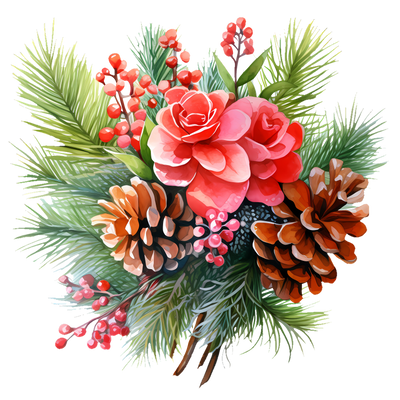 Christmas Floral With Pinecone DTF (direct-to-film) Transfer