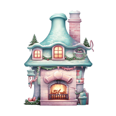 Christmas House With Burning Fire DTF (direct-to-film) Transfer