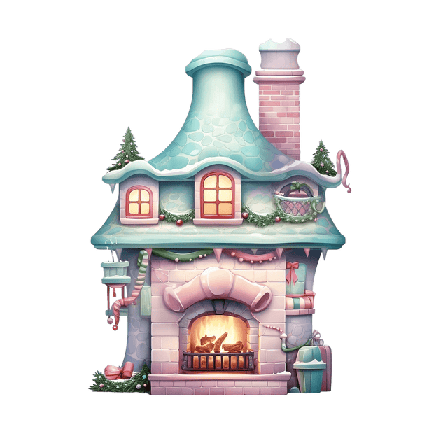 Christmas House With Burning Fire DTF (direct-to-film) Transfer