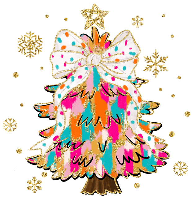 Christmas Tree With Gold Glitter Star DTF (direct-to-film) Transfer
