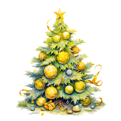 Christmas Tree With Yellow Balls and Star DTF (direct-to-film) Transfer