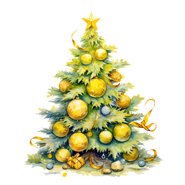 Christmas Tree With Yellow Balls and Star DTF (direct-to-film) Transfer