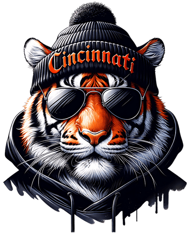 Cincinnati Tiger in Black Hoodie DTF (direct-to-film) Transfer