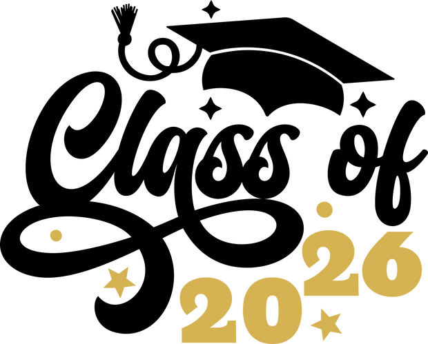 Class of 2026 Black Cap & Gold Stars DTF (direct-to-film) Transfer