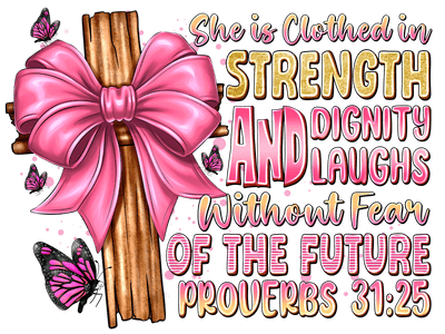 Clothed in Strength Butterflies & Cross DTF (direct-to-film) Transfer