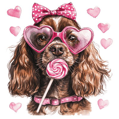 Cocker Spaniel Valentine Pink Collar DTF (direct-to-film) Transfer