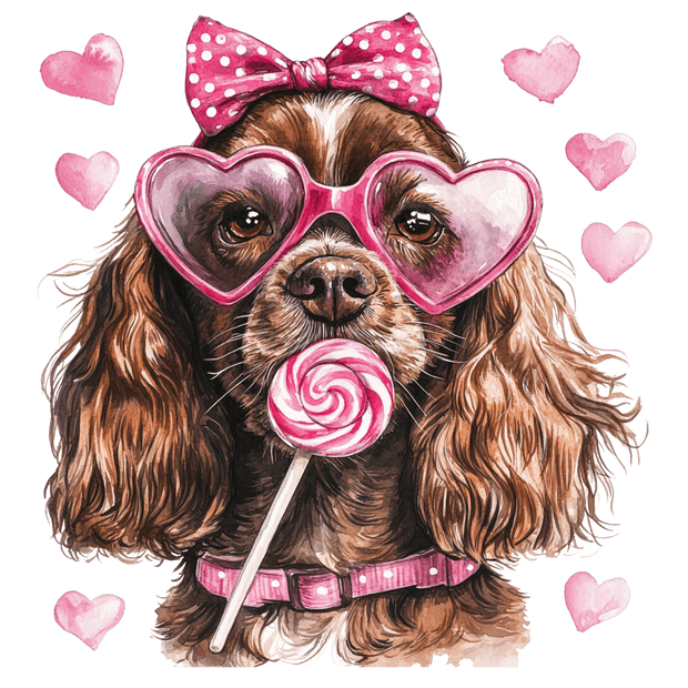 Cocker Spaniel Valentine Pink Collar DTF (direct-to-film) Transfer