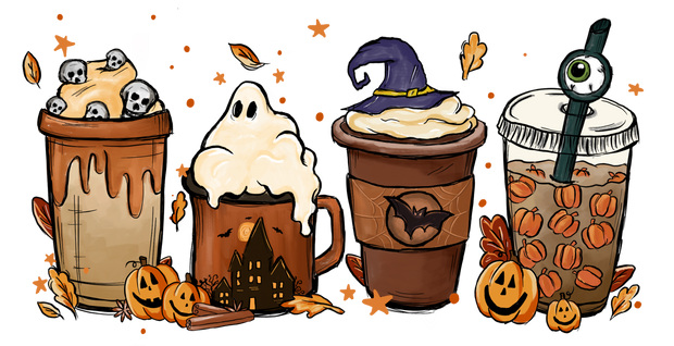 Coffee Halloween with Ghost 16oz UV DTF Libby Cup Wrap