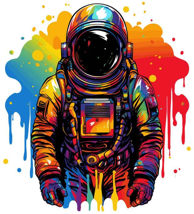 Color Drip Astronaut Blue & Orange DTF (direct-to-film) Transfer