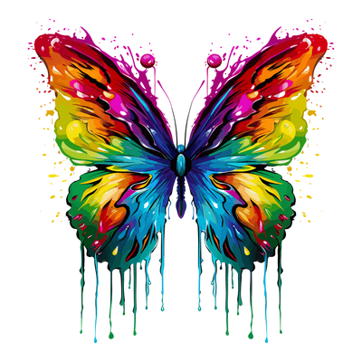 Color Drip Butterfly With Green DTF (direct-to-film) Transfer