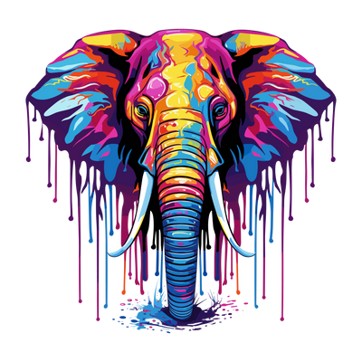 Color Drip Elephant in Blue DTF (direct-to-film) Transfer