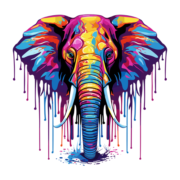 Color Drip Elephant in Blue DTF (direct-to-film) Transfer