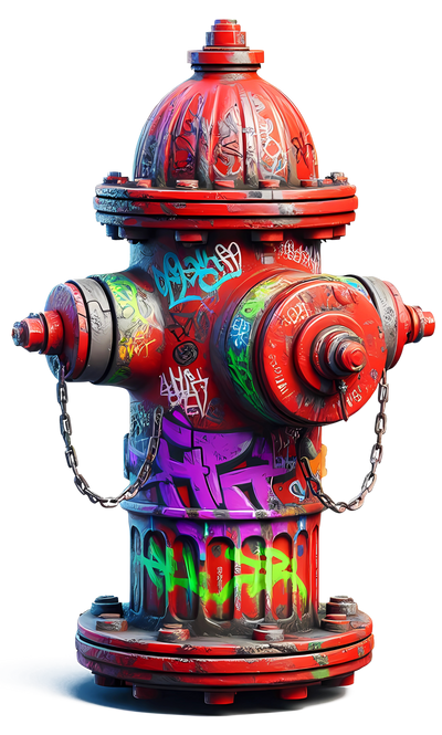 Color Drip Fire Hydrant With Graffiti DTF (direct-to-film) Transfer
