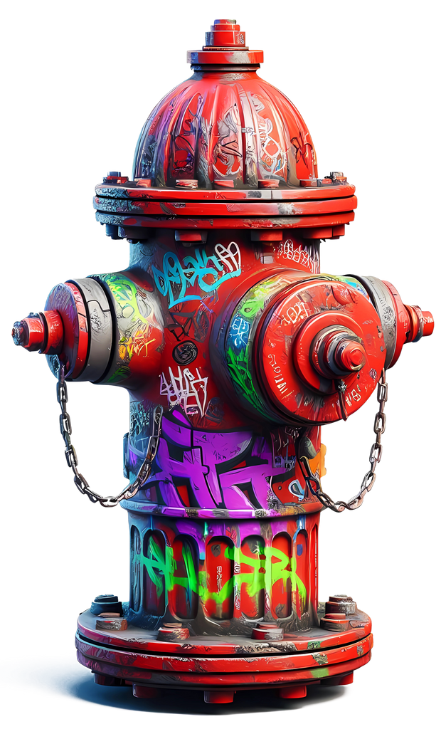 Color Drip Fire Hydrant With Graffiti DTF (direct-to-film) Transfer