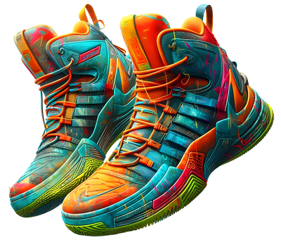 Color Drip High Top Basketball Shoes In Orange And Blue DTF (direct-to-film) Transfer