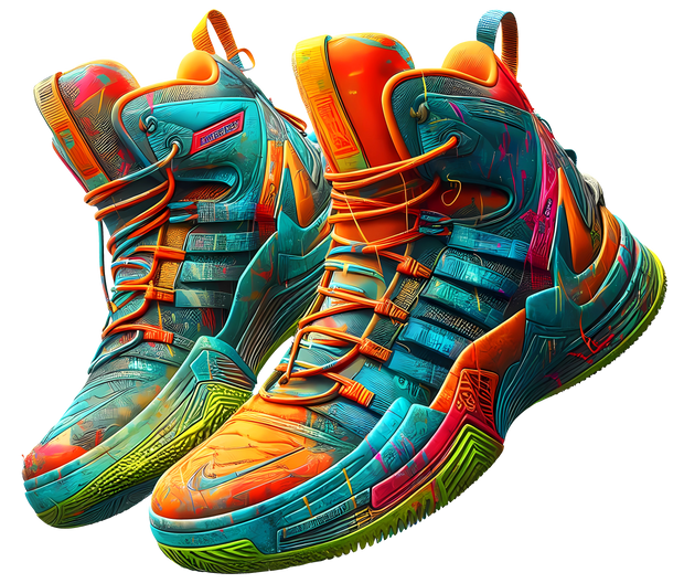 Color Drip High Top Basketball Shoes In Orange And Blue DTF (direct-to-film) Transfer