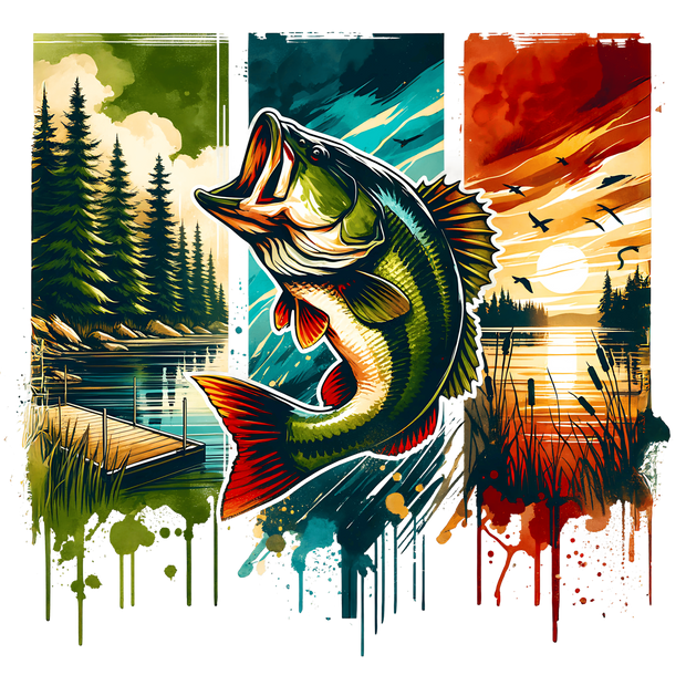 Color Drip Lake View & Fish DTF (direct-to-film) Transfer