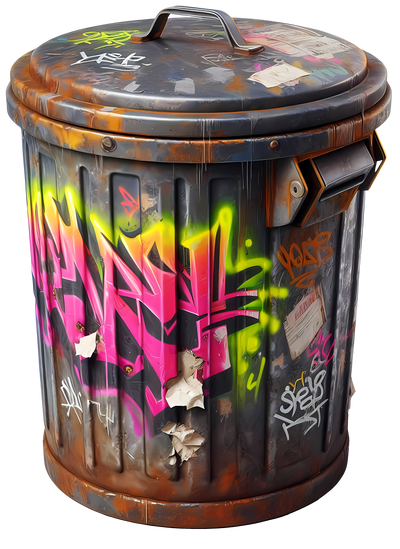 Color Drip Metal Trash Can Painted In Street Art DTF (direct-to-film) Transfer