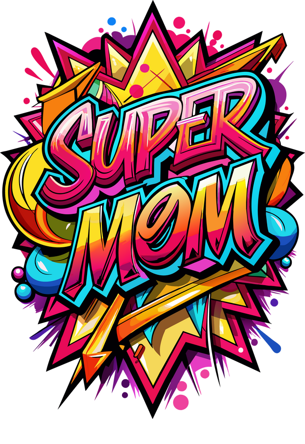 Color Drip Super Mom Multicolored DTF (direct-to-film) Transfer