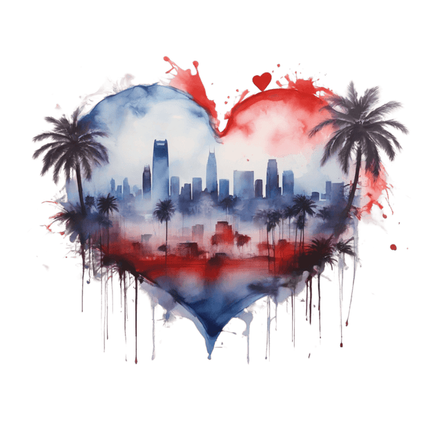 Color Dripping Heart City & Palm Trees DTF (direct-to-film) Transfer