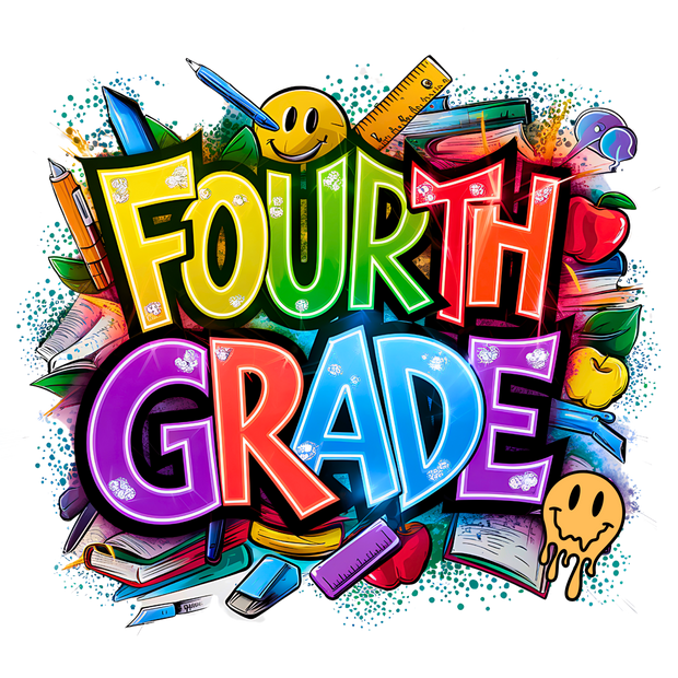Colorful Fourth Grade Color Drip Smiley DTF (direct-to-film) Transfer