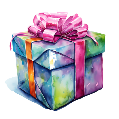 Colorful Wrapped Gift With Pink Bow DTF (direct-to-film) Transfer